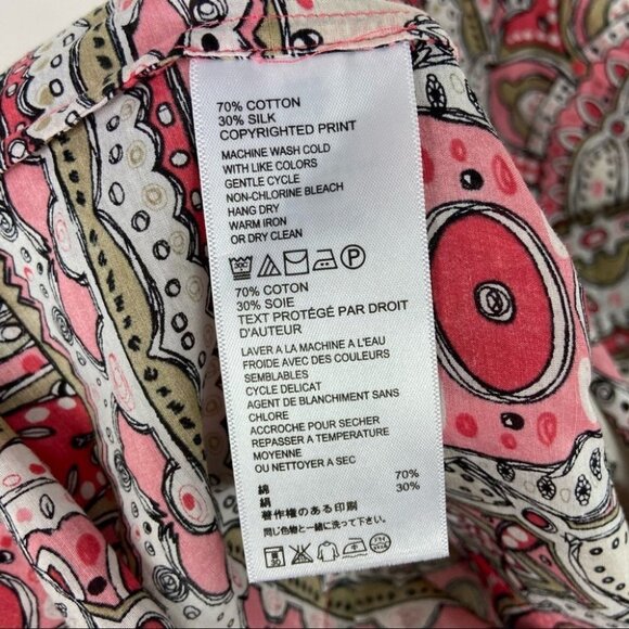 Tommy Bahama Silk Blend‎ Bohemian Hippie Peasant Blouse Size XS Pink Print Boho - Picture 7 of 16